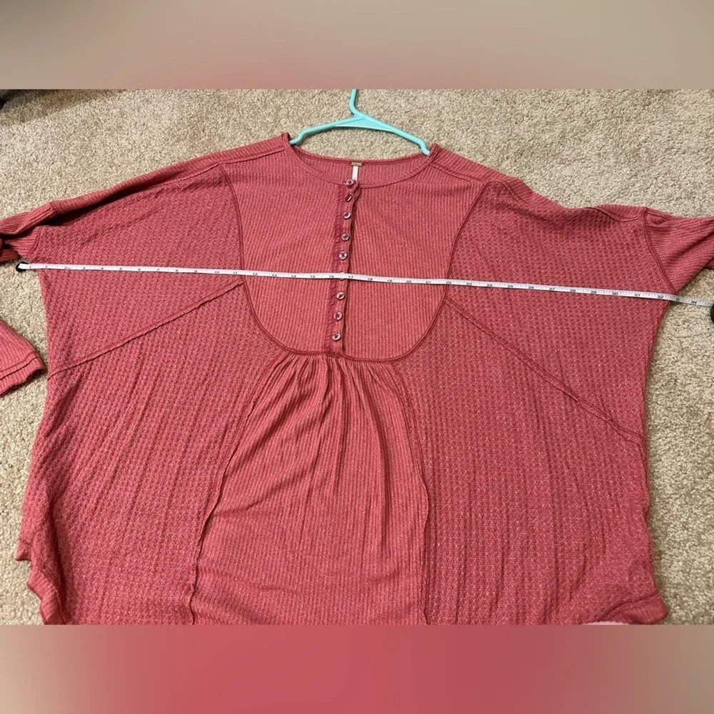 Free People Leo Henley Thermal Top | Oversized Waffle Knit Long Sleeve Size M